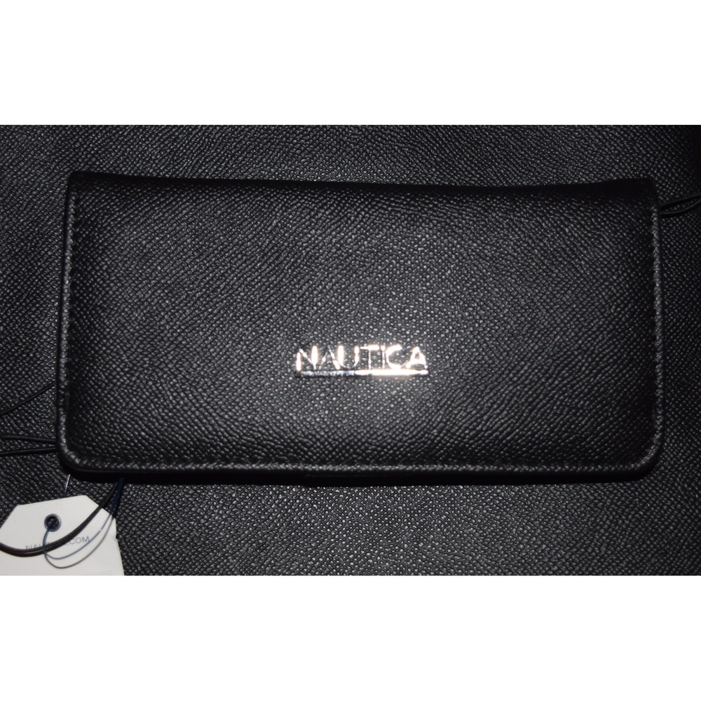 Nautica Slim Clutch Wallet Women OS Black NEW Saffiano Snap Card Slots